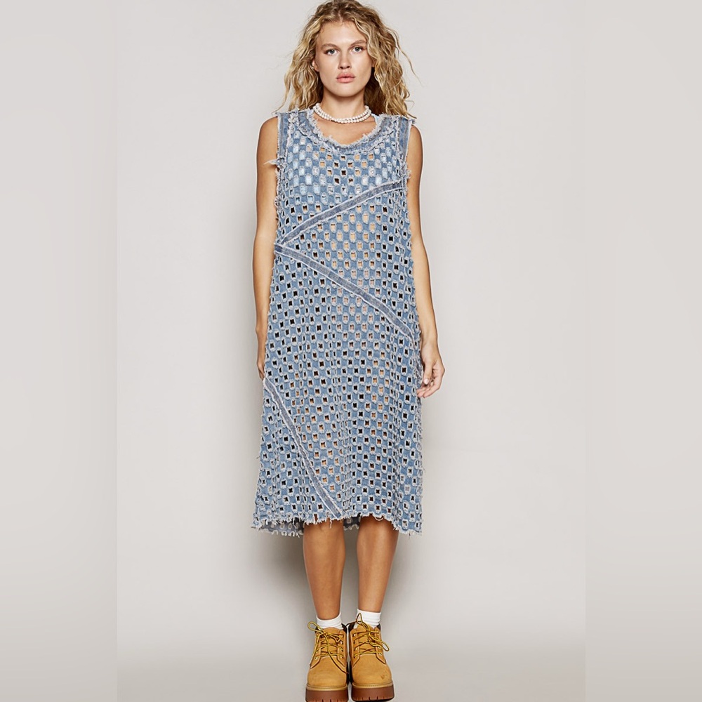 POL Blue and White Midi Dress